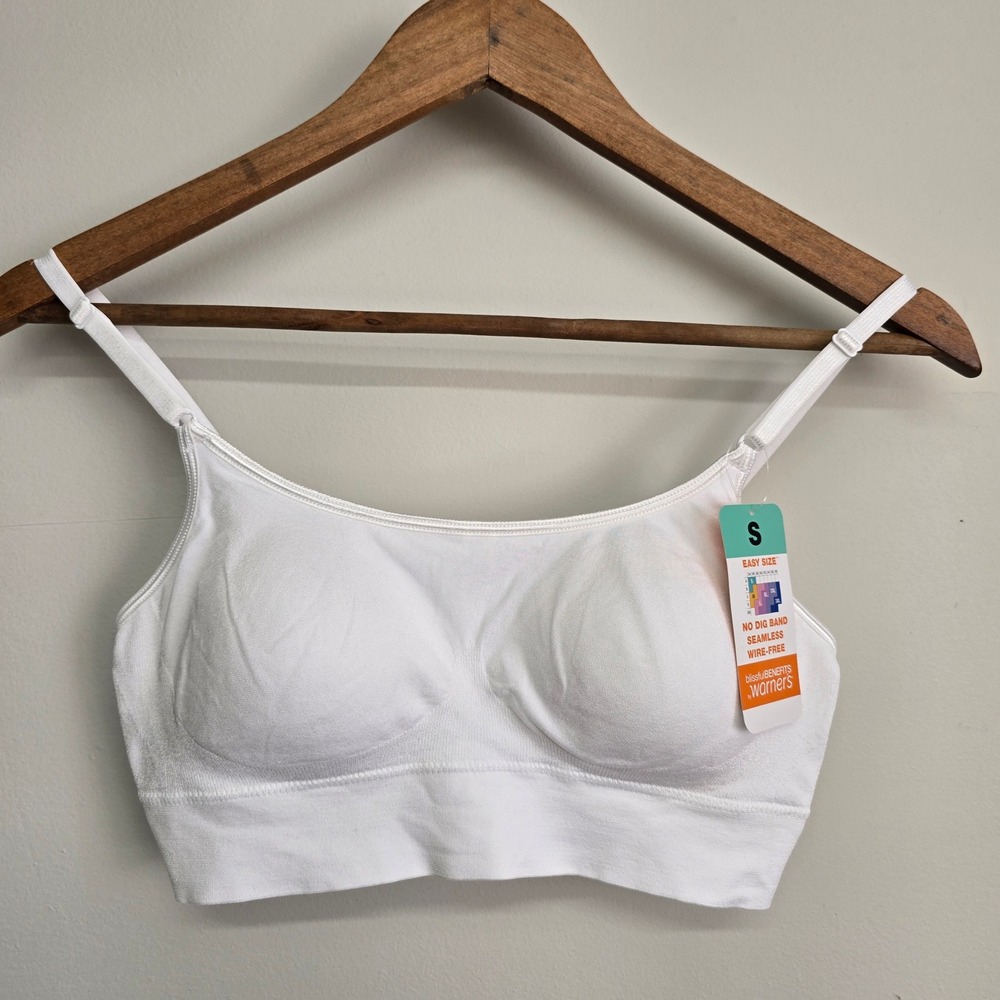 Warner's Blissful Benefits Bra Small White Seamless Wire-Free Comfort Lounge